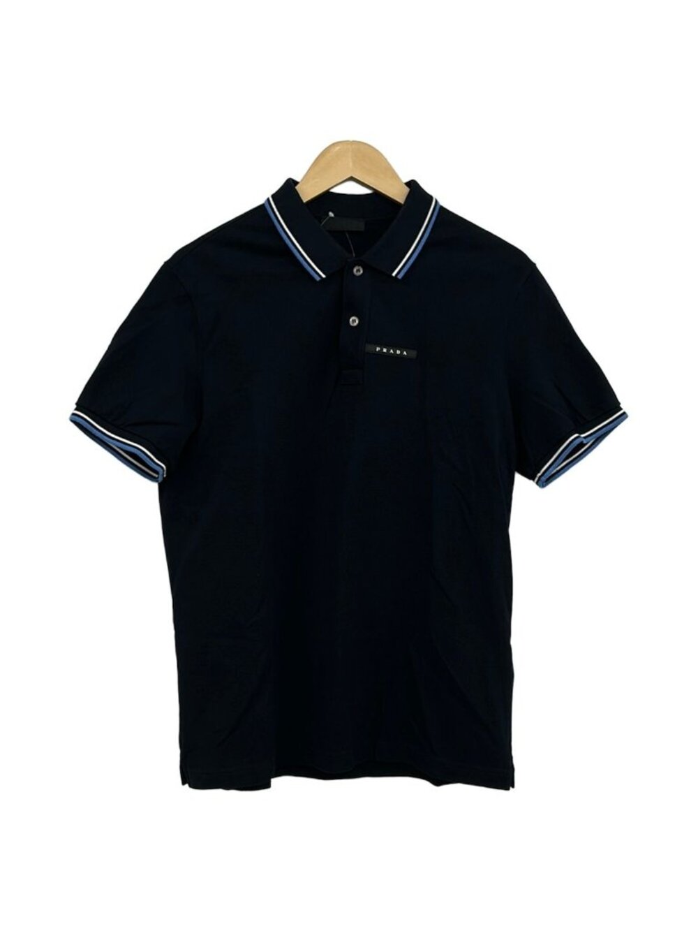 Prada Short Sleeve Polo Shirt Dark Navy Light Blue White XL